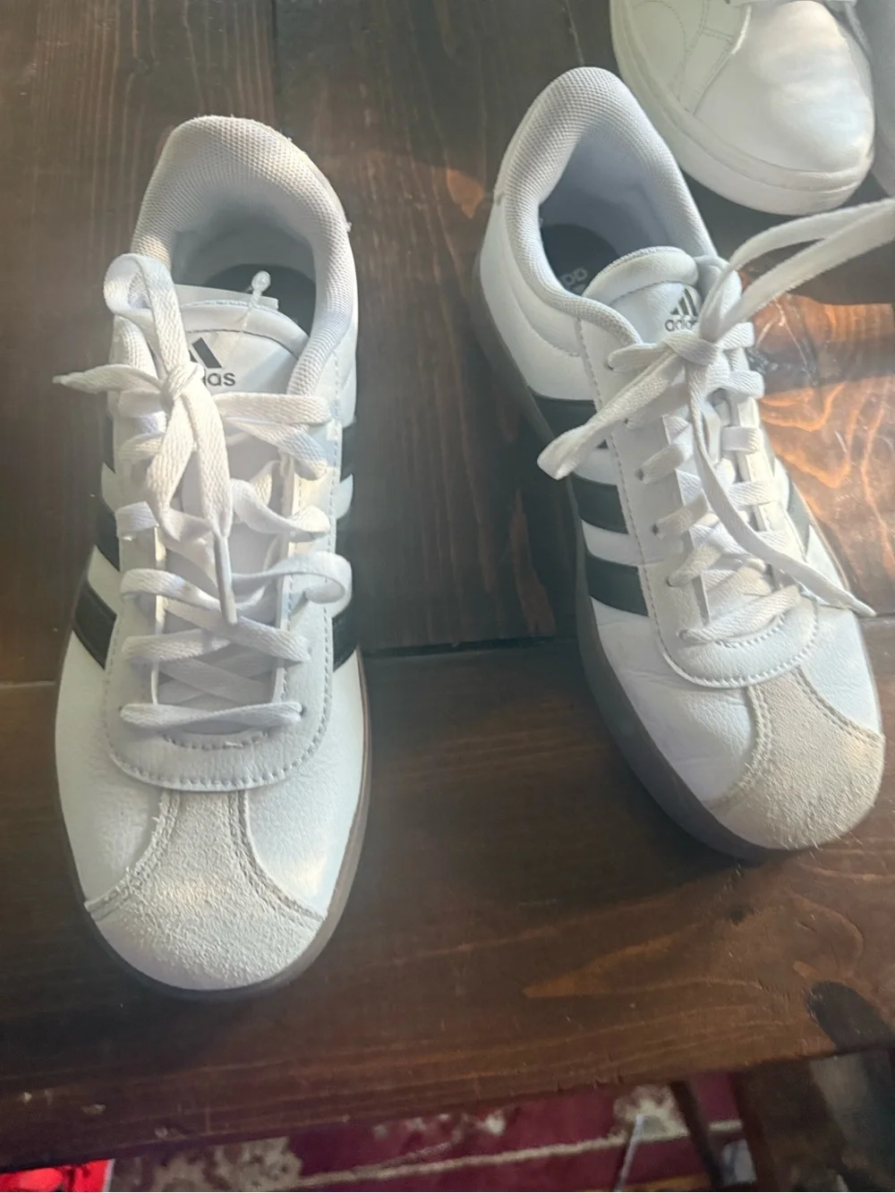 Adidas Kids VL Court 3.0 Sneakers White Black Gum Sole Leather Shoes Size 4